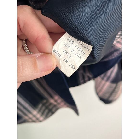 Carolina Herrera Collection II Vintage Plaid Button Up Blazer Navy/Pink 14 - Picture 6 of 10